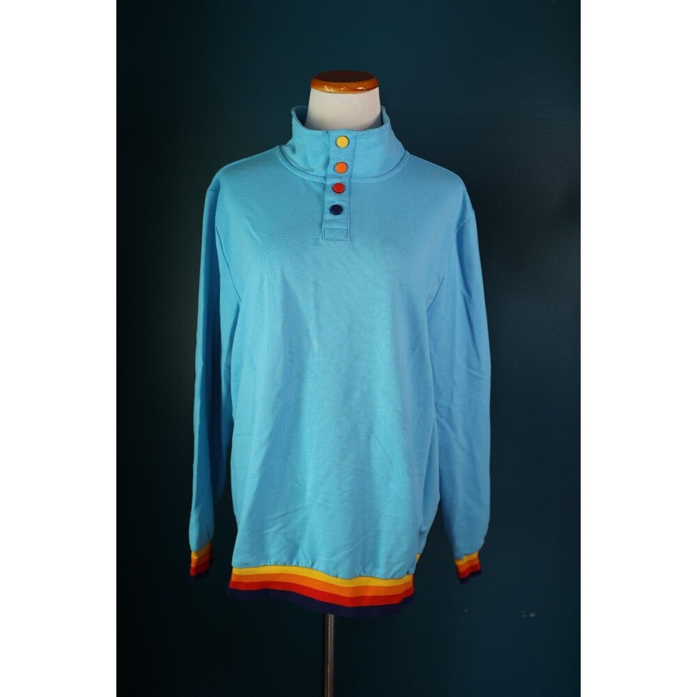 Aldi Pullover Mens Light Blue Sweatshirt 1/4 Button 2023 Capsule Collection L
